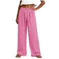 thumbnail image 2 of Women's Soft Polycotton Wide Leg Pants, Elastic Waist Pull On With Tummy Control, Stretchy Full Length Pants For Casual Work, Travel, And Everyday | TruHer,Hot Pink XL, 2 of 8