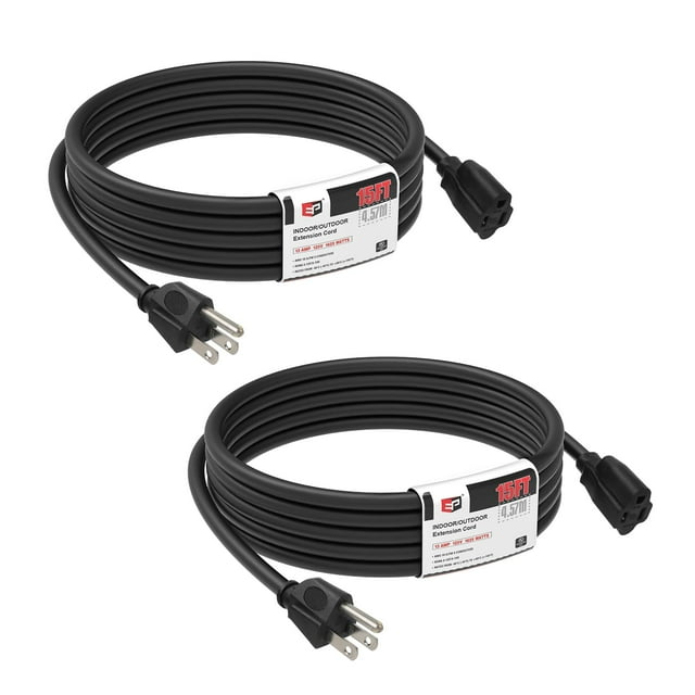 Cable de extensión EP, paquete de 2 unidades, 4,5 m, negro, exterior, 16/3 SJTW 13A UL