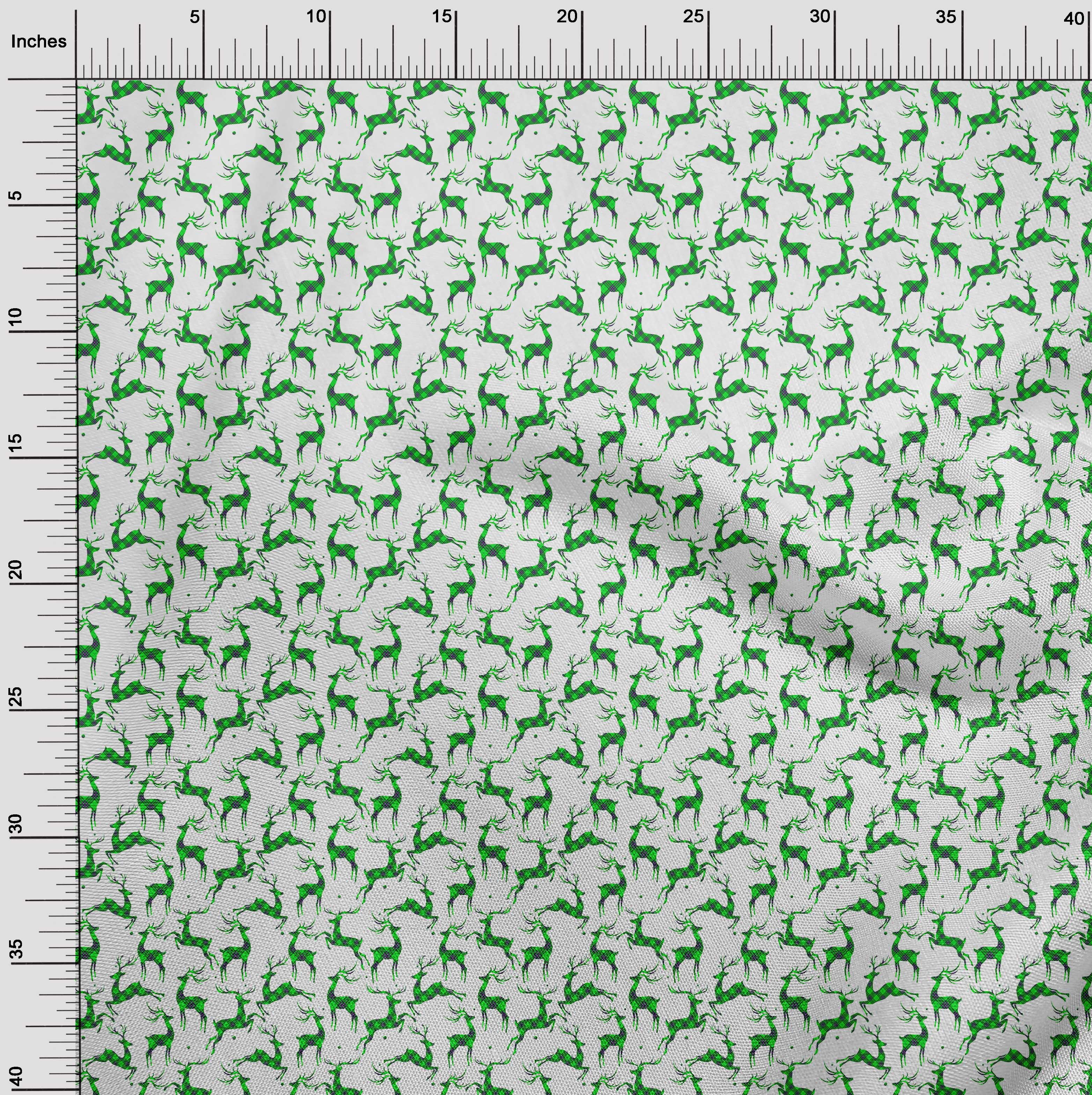 oneOone Cotton Flex Green Fabric Christmas Reindeer Lumberjack Craft Projects Decor Fabric Printed By The Yard 40 Inch Wide