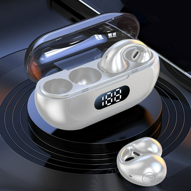 Auriculares inalámbricos Bluetooth 5.3 con clip para la oreja, con conducción ósea, impermeables IPX5, auriculares abiertos para correr, deportes, ciclismo, conducción - Blanco