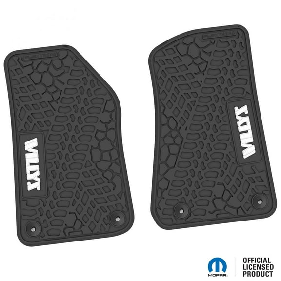 Flextread Floor Mats for 18-24 Jeep Wrangler JL, Gladiator & 4xe - Mopar Licensed Factory Fit - Black w/ White Willys Insert - 100% Made in USA
