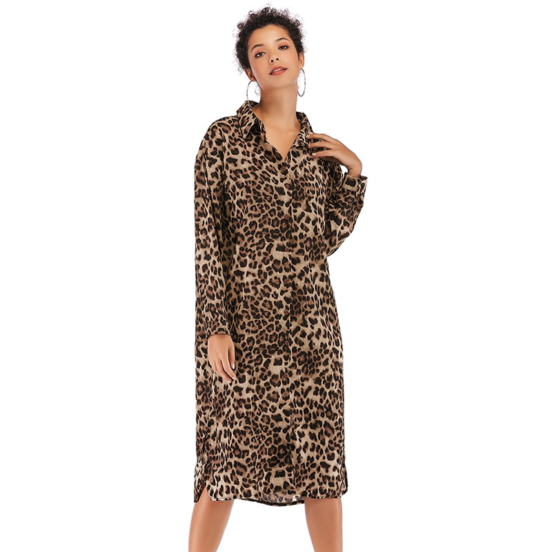 womens leopard print shirt dress