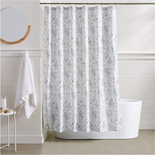 Grey Floral Basics Microfiber Grey Floral Printed Pattern Bathroom Shower Curtain 72 Inch