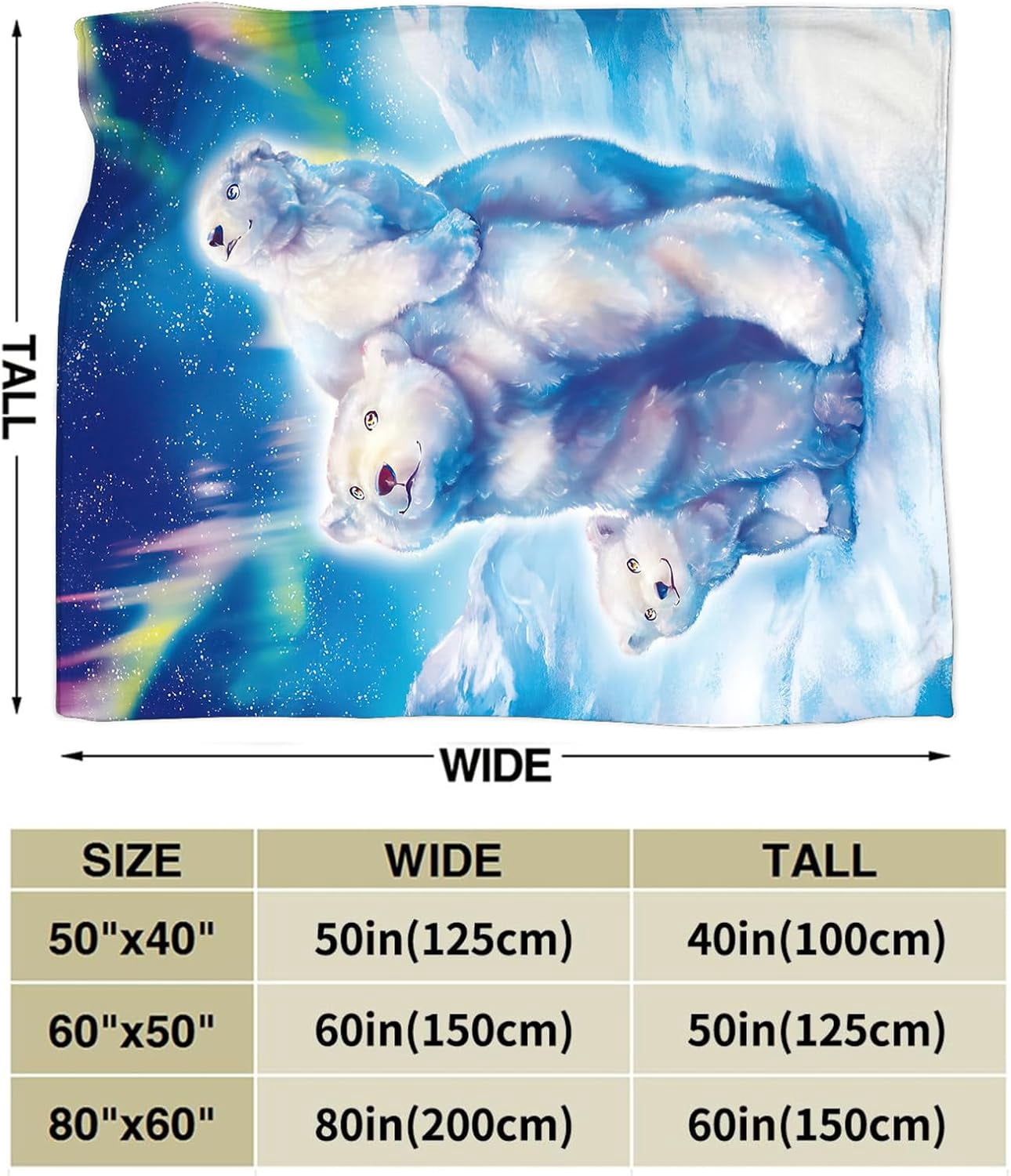 Polar Bear Blanket Super Soft Warm Fluffy Flannel Aurora White Bear Throw Blanket Cozy Fuzzy Plush Bear Animal Decor Stuff Blankets Gift for Boys Girls Kids Teens Adults 60"x50"