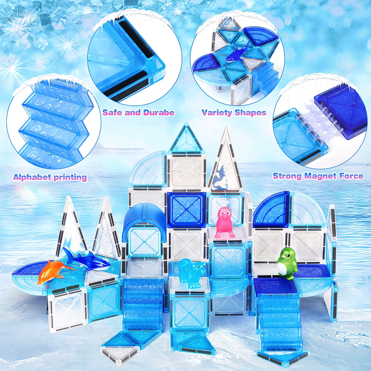 Huge Wave Magnetic Tiles for Kids Ages 4-8, 76 PCS 3D Building Set Toys, Animal Magnetic Tiles, STEM Montessori Educational Toy, Christmas Birthday Gift for Toddler
