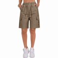 thumbnail image 3 of Women's Drawstring Pockets Cargo Elastic Waist Hiking Bermuda Shorts for Casual Summer Camel Color S, 3 of 6