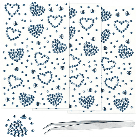 CCOCC 3Sheets Heart Gem Stickers Jewels for Crafts,Face Makeup - Self Adhesive Rhinestone Jewel Stickers,Stick on Gems Rhinestones for Crafts,Craft Supplies for Kids (04.Light Blue Heart)