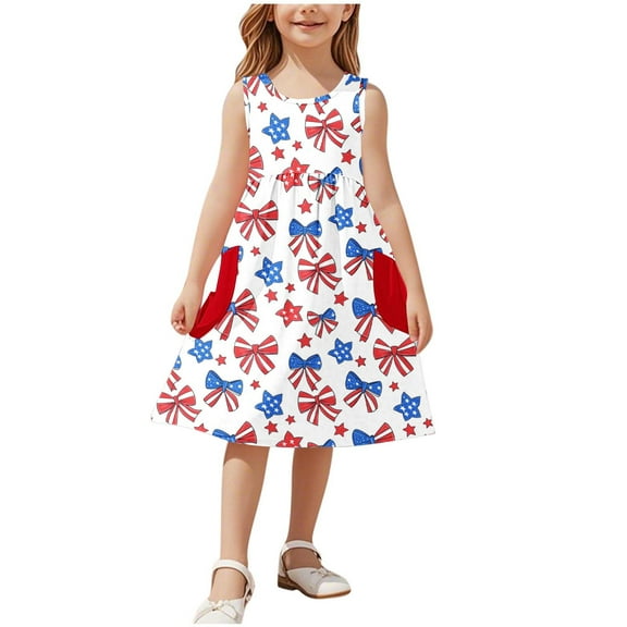 ZACPNCV 4th of July Toddler Girl Outfit Fourth of July USA Dress Kids Little Girl Independence Day Clothes White 7-8 Years