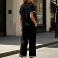thumbnail image 7 of Cagogo Women's 2 Piece Outfit Set Casual Summer Cruise Outfits Loose Short Sleeve Crew Neck Tops Comfy Pants Matching Lounge Sets Tracksuits Loungewear Travel Airport Clothes, Black 2XL, 7 of 7