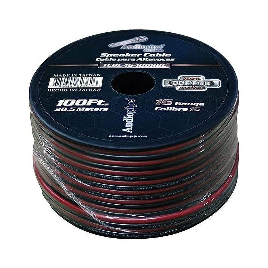 Audiopipe 16 Gauge 100% Copper Series Speaker Wire - 100 Foot Roll - RED/BLACK  Jacket
