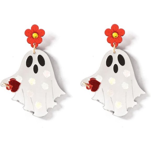 Ghost Earrings for Women Halloween Skeleton Statement Earrings Ghost Pumpkin Drop Earring Skeleton Spider Dangle Earring Cute Ghost Flower Fashion Jewelry Accessories