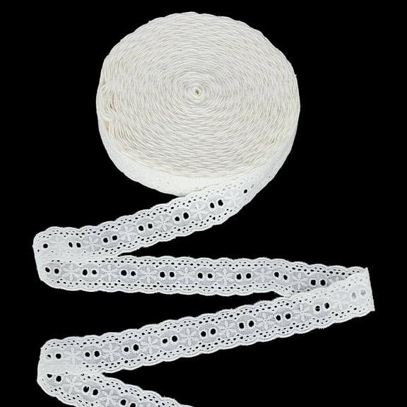 15 Yards Eyelet Lace Trim 1-1/8 inch Wide Cotton Flower Lace Ribbon White Embroidery Eyelet Pattern Wavy Edge Floral Trim Ribbon