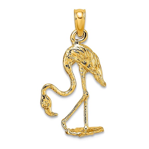 14k Gold 3-d Flamingo Textured Charm 22x12.5mm Wide 3.7mm Thick Pendant Necklace for Women