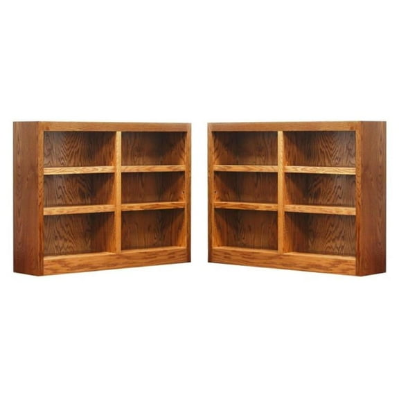Home Square 6-Shelf Double Wide Wood Bookcase Set in Dry Oak (Set of 2)