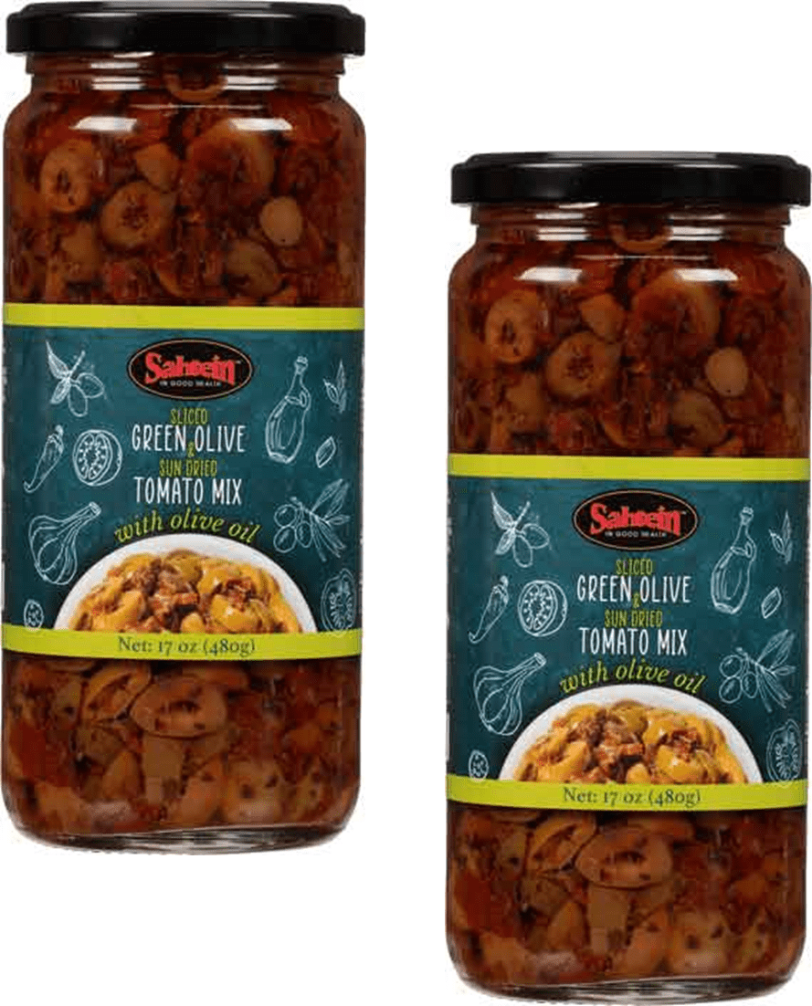 Sahtein Green Olive & Sundried Tomato Mix in Olive Oil, 2Pack 17 oz