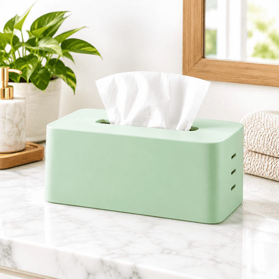 Tissue Box Cover Rectangular - Facial Tissue Holder Dispenser For Bathroom Kitchen Bedroom Home Restaurant, Solid Color Tissue Box Cover Green 8.27" x 4.61" x 3.82"
