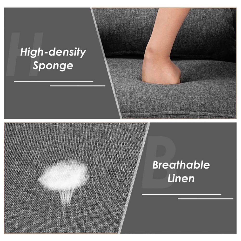 Finihen Upholstered Accent Chair, Modern Comfy Armchair Single Sofa, Linen Fabric Single Sofa Armchair with Waist Pillow, for Living Room, Bedroom, Gray