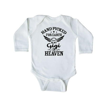 

Inktastic Handpicked for Earth By My Gigi in Heaven with Angel Wings Gift Baby Boy or Baby Girl Long Sleeve Bodysuit