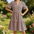 thumbnail image 6 of Busydd Womens Dresses S-3XL with Pockets Plaid Summer Spring Dresses V Neck Short Sleeve Casual Dress Trendy Flowy Pleated Sundress 3XL, 6 of 9