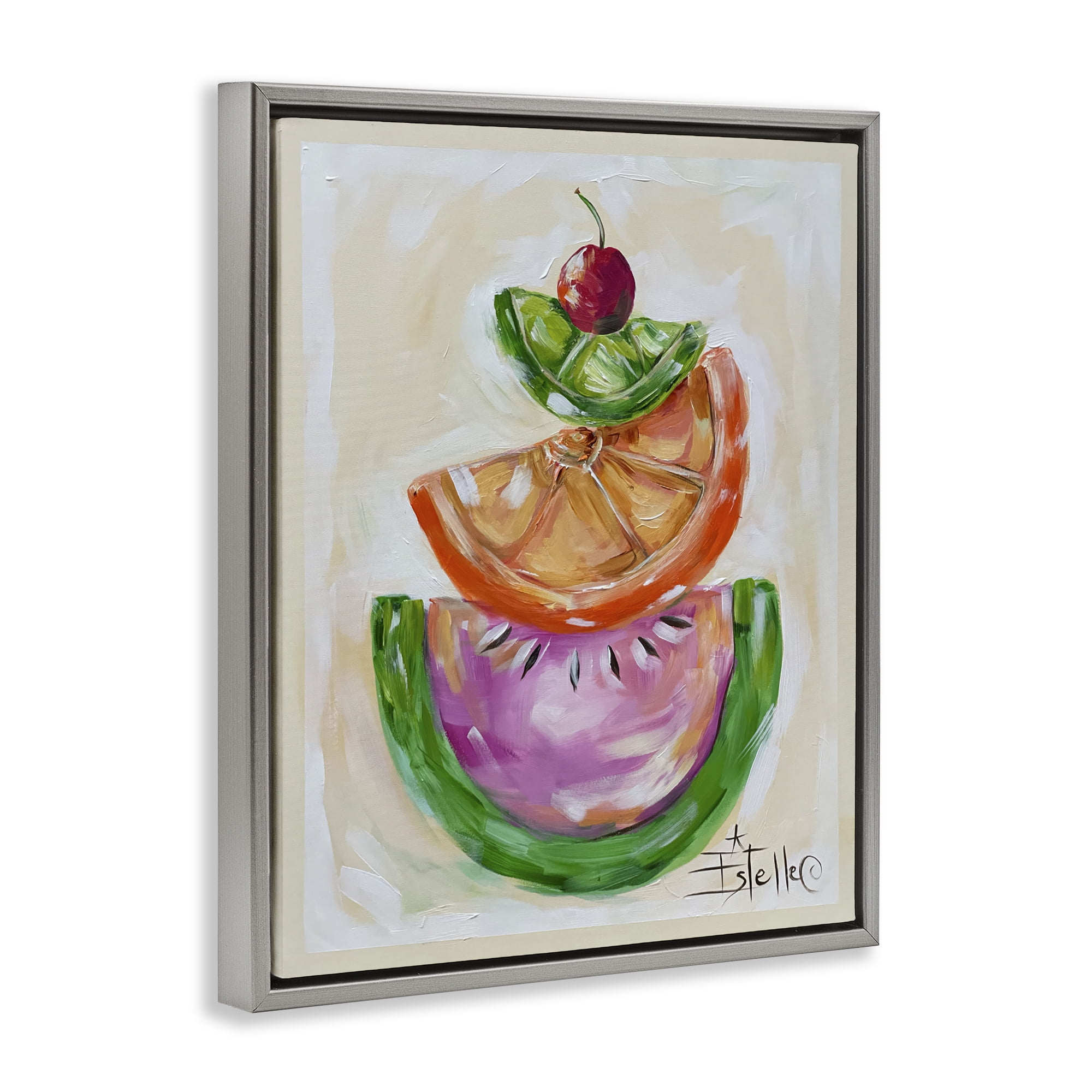 Stupell Industries Stacked Fruit Slices Food & Beverage Painting Gray Floater Framed Canvas Art Print Wall Art, 17 x 21