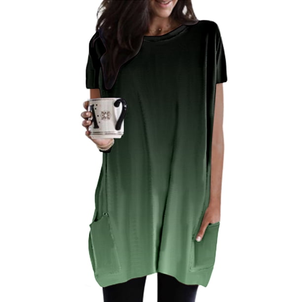 MKLEKYY Playeras Mujer Casual Camiseta Informal Holgada De Verano Para Mujer, Cuello Redondo, Manga Corta, Túnica Con Bolsillos, 1096 Talla M