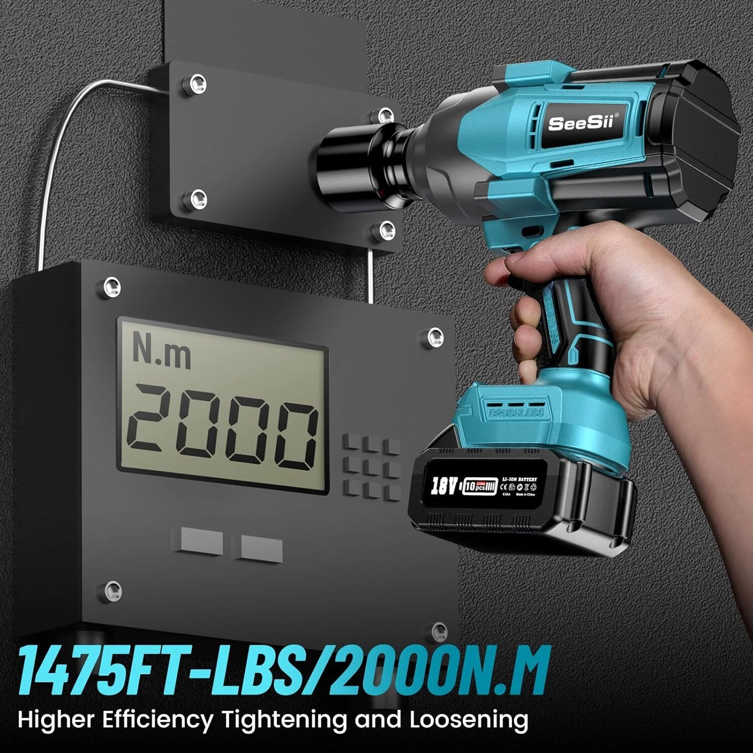 Seesii 3/4 in. Cordless Electric Impact Wrench Set 2000Nm, 1475ft-lbs High Torque Brushless Power Impact Gun 1/2‘’, 2x 6.0AH Battery, Fast Charger