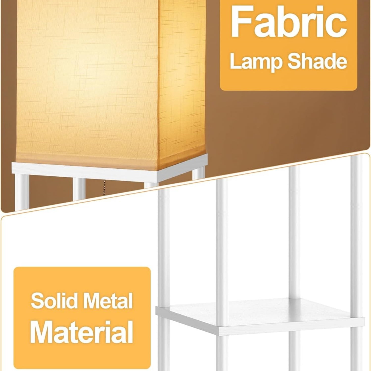 Floor Lamp with Shelves for Living Room White, Shelf Floor Lamp with 3 CCT LED Bulb, Corner Display Standing Column Lamp Etagere Organizer Tower Nightstand with White Linen Shade for Bedroom, Office
