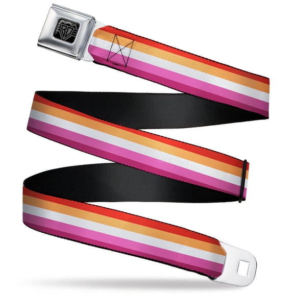Buckle-Down Belt, Seatbelt Buckle Belt, Flag Lesbian Five Stripe Oranges White Pinks, 30 to 44 Inches