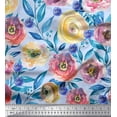 thumbnail image 1 of Soimoi Green Poly Georgette Fabric Leaves & Pink Floral Print Sewing Fabric BTY 52 Inch Wide, 1 of 1