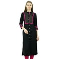 thumbnail image 3 of Phagun Womens Rayon Straight Tunic Kurta Open Front Kurti Mandarin Collar Indian Top, 3 of 3