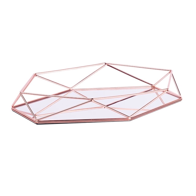 Bandeja De Almacenamiento De Hierro Tridimensional, Bandeja Hexagonal Con Fondo De Espejo De Oro Rosa Minimalista Nórdico, Decoración Del Hogar Yuarrent HA024153-02