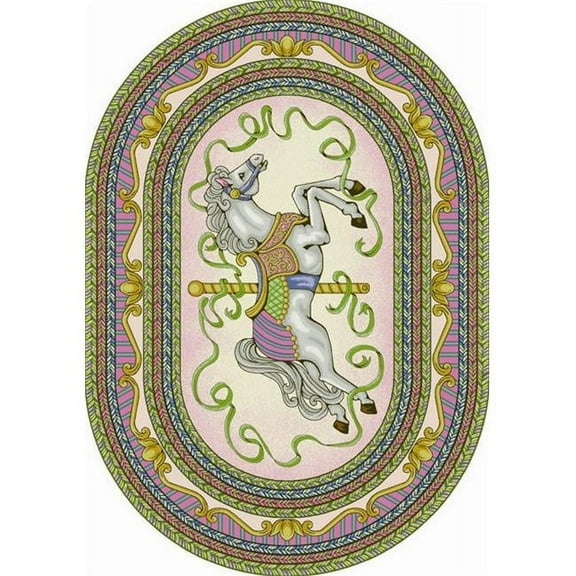 Carousel Pink 7 ft.8 in. x 10 ft.9 in. Oval  WearOn Nylon Machine Tufted- Cut Pile Just for Kids Rug