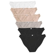 Jo & Bette Women's String Bikini Panties, Cotton Thong Underwear, 6-pack, Off-White 46-47 Hips
