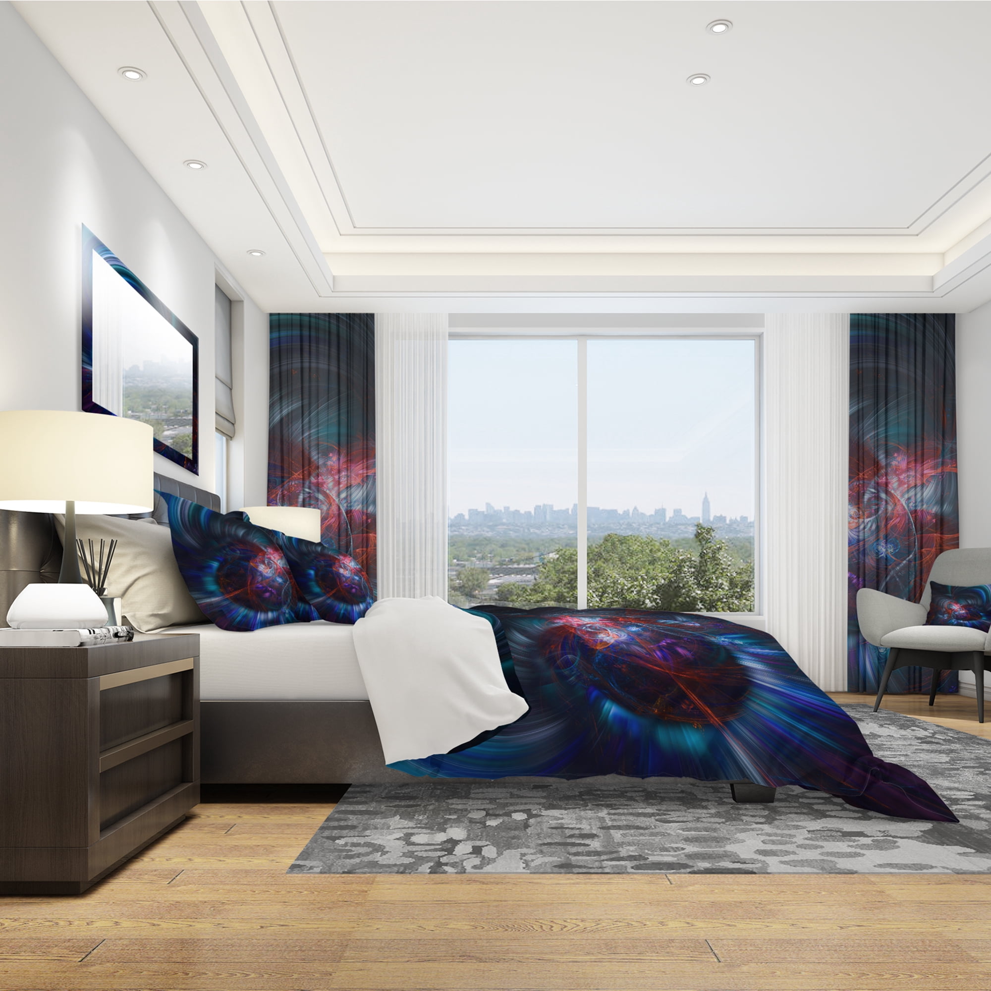 Designart 'Light Blue Fractal Flower in Dark' Modern & Contemporary Duvet Cover Set