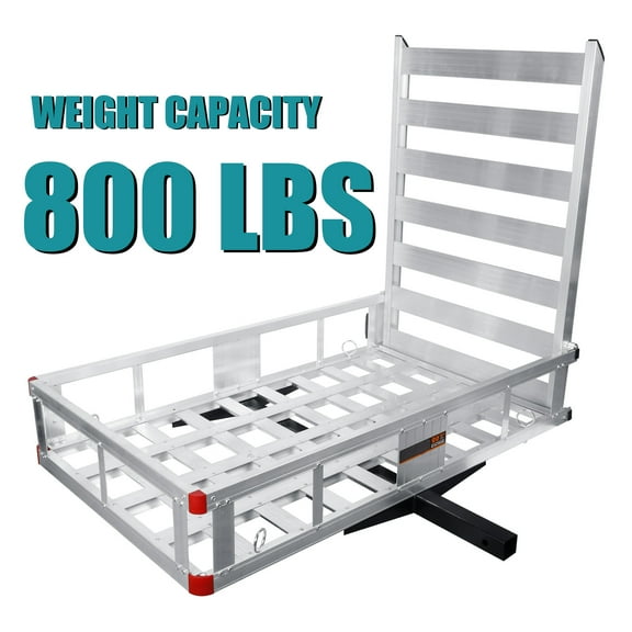 Trailer Hitch Cargo Carrier, Trailer Hanging Basket, Aluminum Alloy Mounted Trailer with Ramp, Aluminum Luggage Carrier Rack, 800 lbs Weight Capacity, Fits 2" Hitch Receiver for SUV  Camping Cars