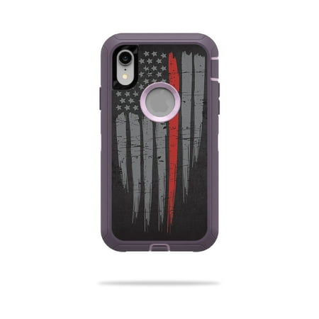 Skin For OtterBox Defender iPhone XR Case - Thin Red Line | MightySkins Protective, Durable, and Unique Vinyl Decal wrap cover | Easy To Apply, Remove, and Change