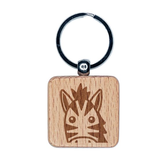 Peeking Zebra Square Keychain Charm Tag - Engraved Wood