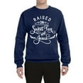 thumbnail image 2 of Wild Bobby Raised on Sweet Tea and Jesus Inspirational/Christian Unisex Crewneck Graphic Sweatshirt, Navy, Medium, 2 of 5