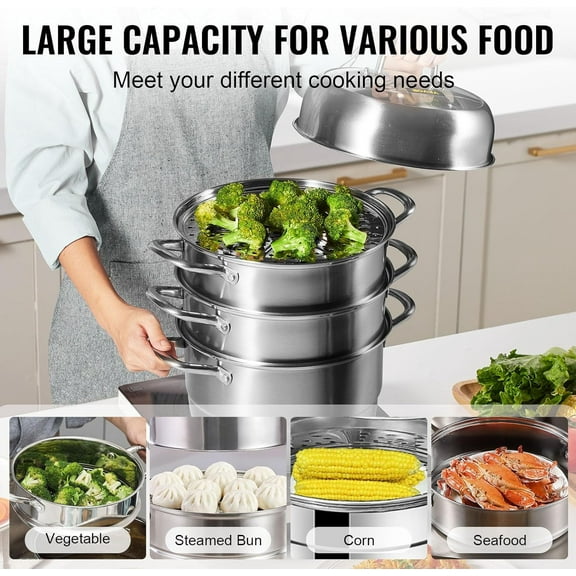 5 Tier Steamer Pot with 10QT Stock Pot, Food-Grade 304 Stainless Steel Cookware for Gas Electric Stove