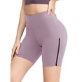 thumbnail image 3 of Xuanfei Women Solid Color Mesh Strap Insert Tummy Control High Waisted Yoga Shorts, 3 of 6