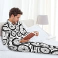 thumbnail image 4 of Mens Pajamas Set, Vintage Bike wheel Pattern Button Down Long Sleeve Loungewear Sleepwear Pjs sets for Men, 4 of 5