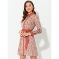 thumbnail image 2 of Unique Bargains Women's Contrast Collar Button Front Vintage Floral Shirt Dresses S Pink, 2 of 5