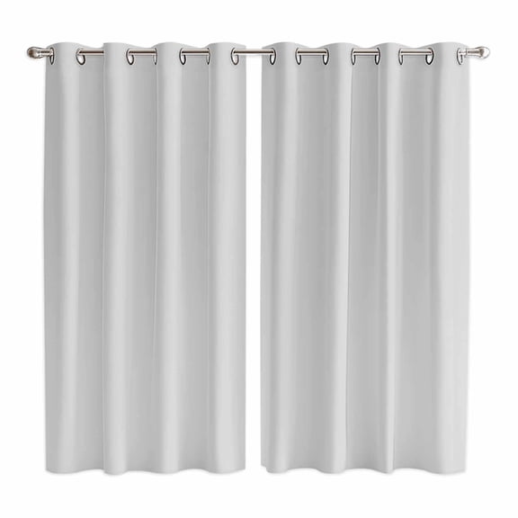 Pure Light Grey Kitchen Curtains 63 Inch Length, Simple Solid Color Grommet Top Bedroom Living Room Curtains, Light Filtering Cafe Curtain Drapes 2 Panels Set 84''x63''