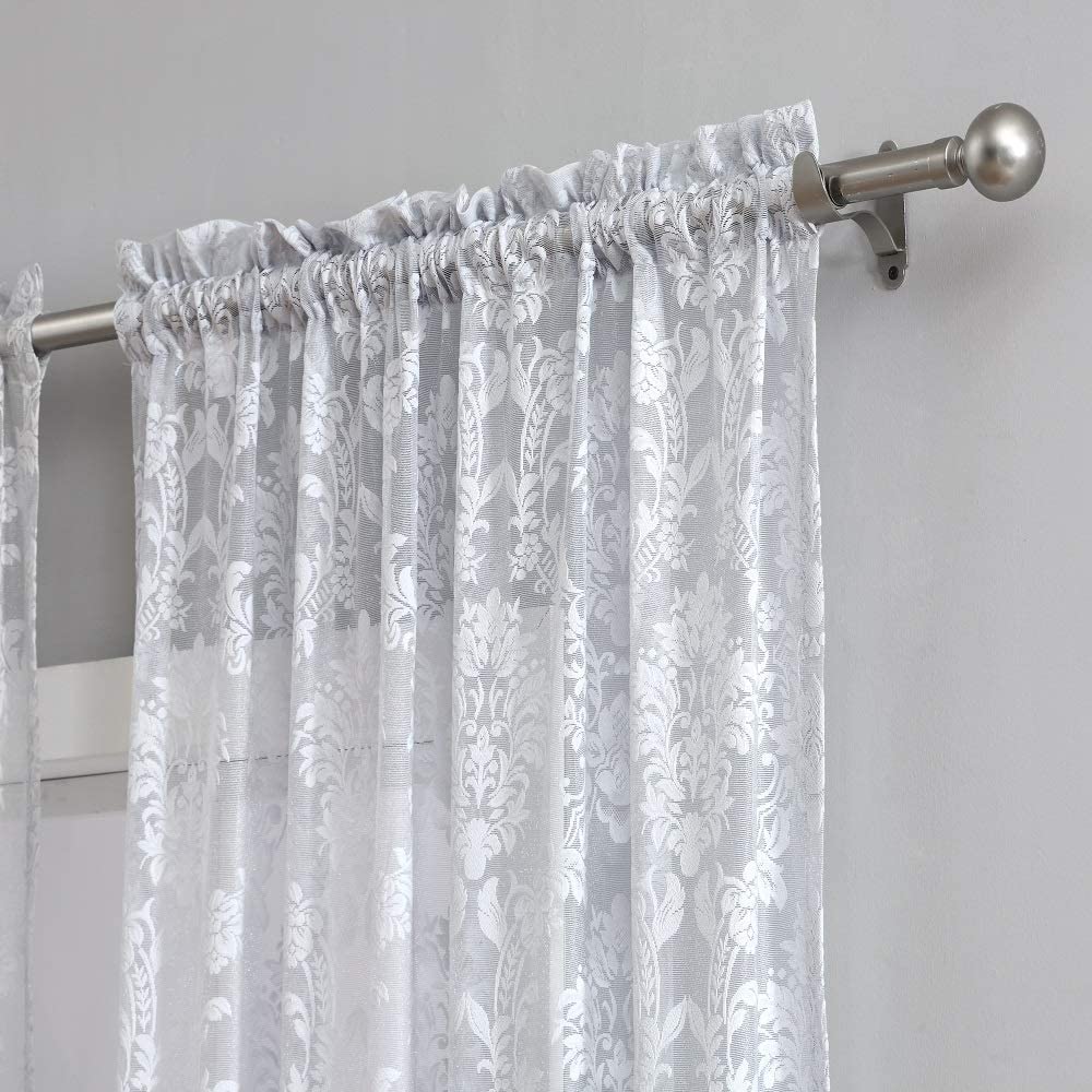 Warm Home Designs 54" W x 96" L White Lace Curtains. FI White 96