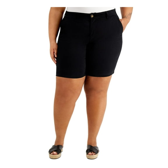 STYLE & COMPANY Womens Black Cotton Blend Zippered Pocketed 9 Inseam Shorts Plus 24W