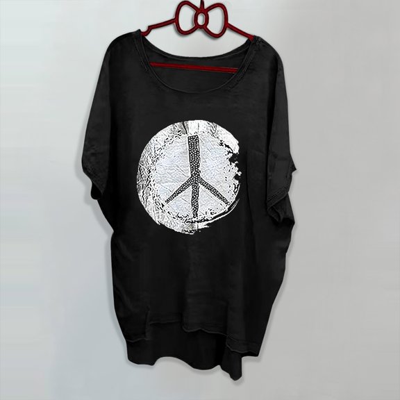 frariair Ladies Abstract Pattern Plus Size Cotton Bohemian T-Shirt With Extended Length For Artistic Expression Black