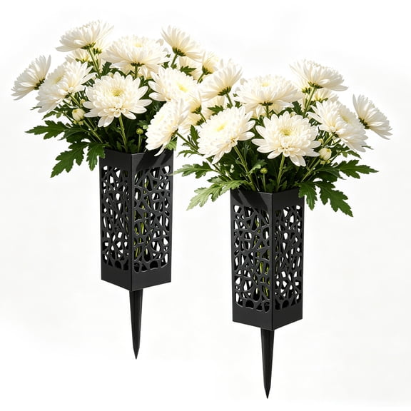 2 Pack Memorial Floral Vases, Cemetery Vase, Headstones Flower Holder, Grave Cone Vase, Flower Pots for Outdoor Plants, Decorative Plastic Containers ( Black)