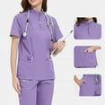 thumbnail image 6 of Scrub Sets for Woman Solid Color stand-up collar zipper Short Sleeve Long Pants Medical Uniform Women's Scrubs Set, 6 of 9