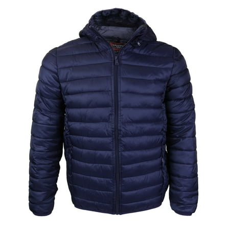 Maximos Men’s Slim Fit Lightweight Zip Insulated Packable Puffer Hooded Jacket (Royal Blue,