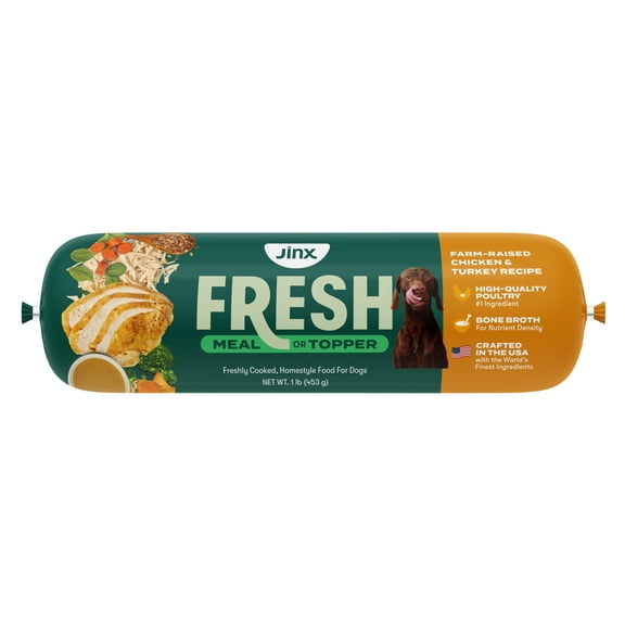 Jinx Fresh Farm-Raised Chicken & Turkey Dog Food Meal or Topper, 1 lb Tube